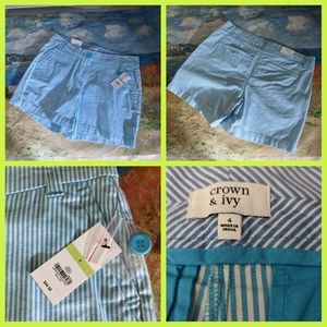 Crown & Ivy shorts aqua & white stripes sz 4 NEW